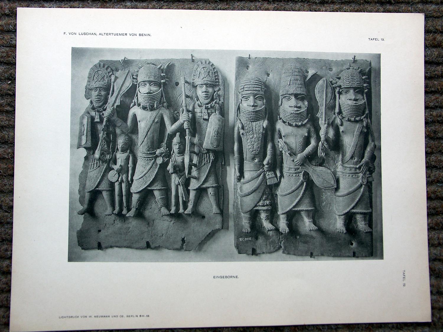 zz-lusc19,tafel 19 benin nigeria,bronze-platte mit figur-gruppe (b-iii